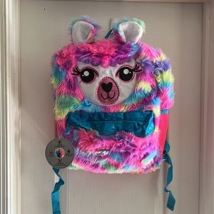 Faux Fur LLAMA padded back kid’s Backpack 🎒.
